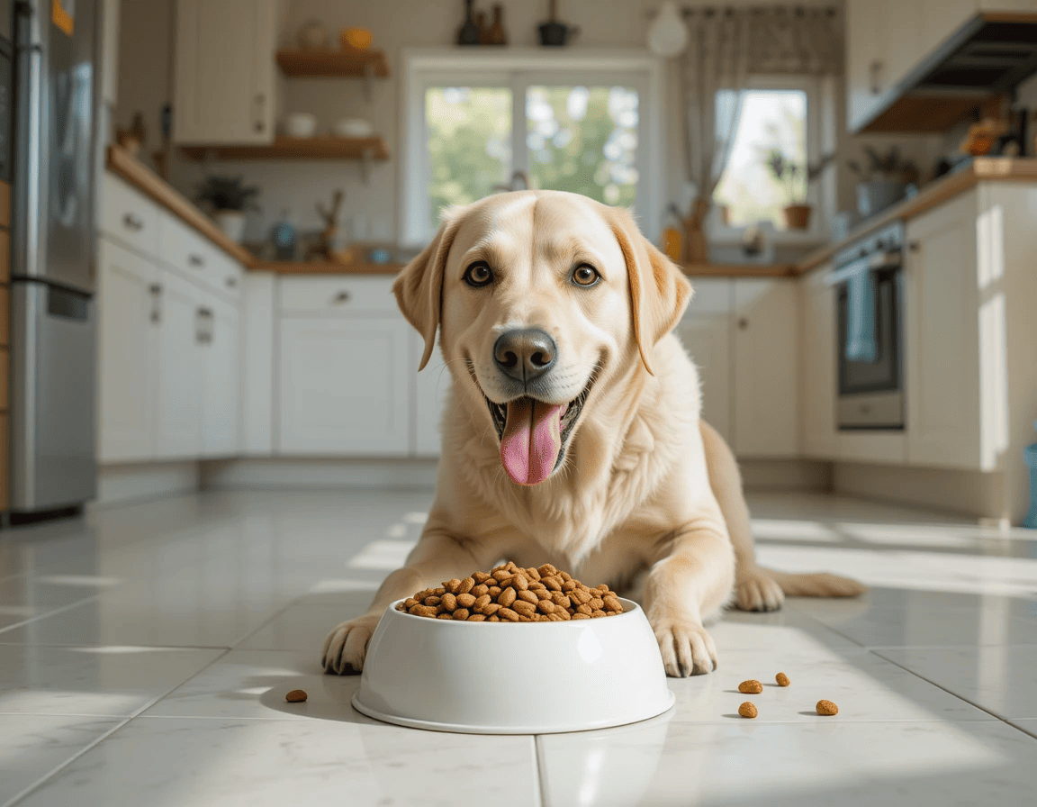Labrador Retriever enjoying a nutritious meal from a high-quality dog food bowl.